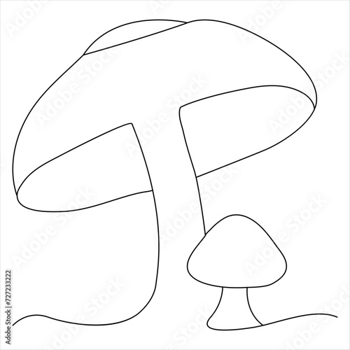 Single line continuous drawing of mushroom and mushroom outline vector art drawing