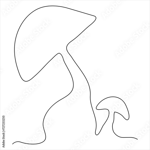 Single line continuous drawing of mushroom and mushroom outline vector art drawing