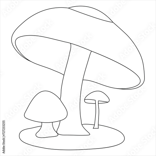 Single line continuous drawing of mushroom and mushroom outline vector art drawing