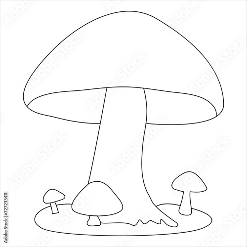Single line continuous drawing of mushroom and mushroom outline vector art drawing