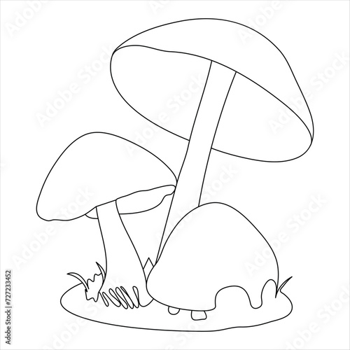 Single line continuous drawing of mushroom and mushroom outline vector art drawing