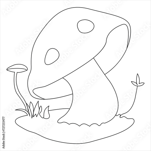 Single line continuous drawing of mushroom and mushroom outline vector art drawing