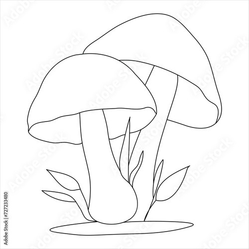 Single line continuous drawing of mushroom and mushroom outline vector art drawing