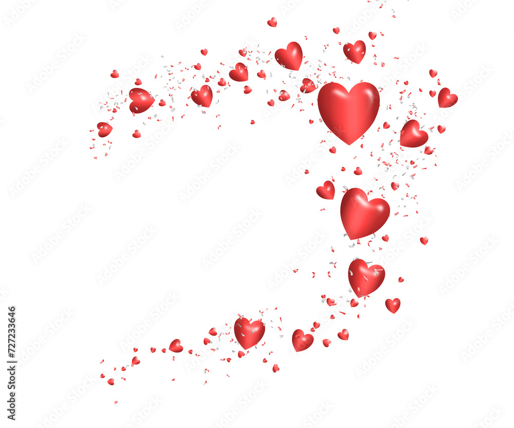 heart red 3D shaped with confetti transparent background