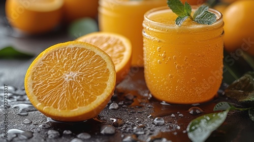 Freshly Squeezed Orange Juice, Sweet and Tart Citrus Flavors, Citrus Delight: Oranges and Orange Juice, A Glass of Refreshing Orange Juice. photo