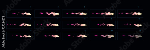 Firework explosion effect during the shot with the gun. Firework burst animation. Cartoon style fire animation sprites sheet.– Vector
