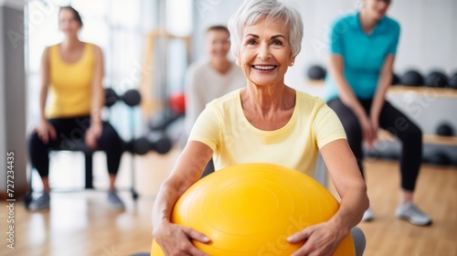 old senior woman doing sports in a gymnastics studio