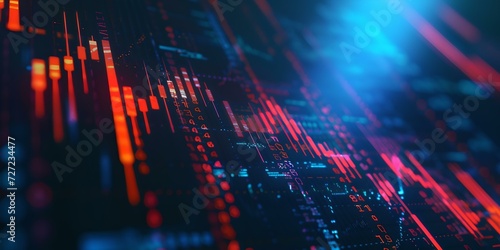Wallpaper Mural Vibrant abstract technology background, digital data concept, blue and red light beams and financial chart overlay. AI Torontodigital.ca