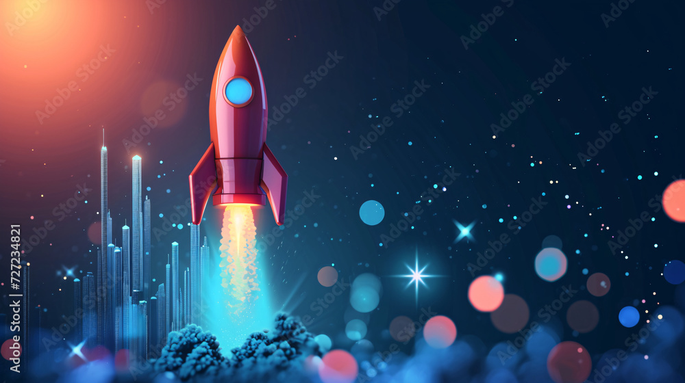 Abstract rocket launch background, digital technology spaceship concept illustration