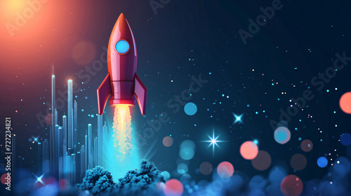 Abstract rocket launch background, digital technology spaceship concept illustration