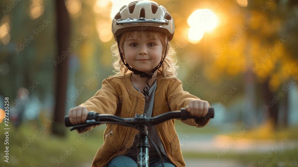 Cute child riding a bicycle and wearing safety helmet in amazing city park, Cute little girl having fun by riding bicycle. Cute kid in safety helmet biking outdoors Cute child riding a bicycle and wearing safety helmet in amazing city park, Cute little girl having fun by riding bicycle. Cute kid in safety helmet biking outdoors