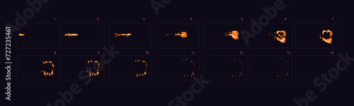 Fire explosion animation during the shot with the machine. Burst effect animation. Cartoon style sprites sheet of fire animation .– Vector