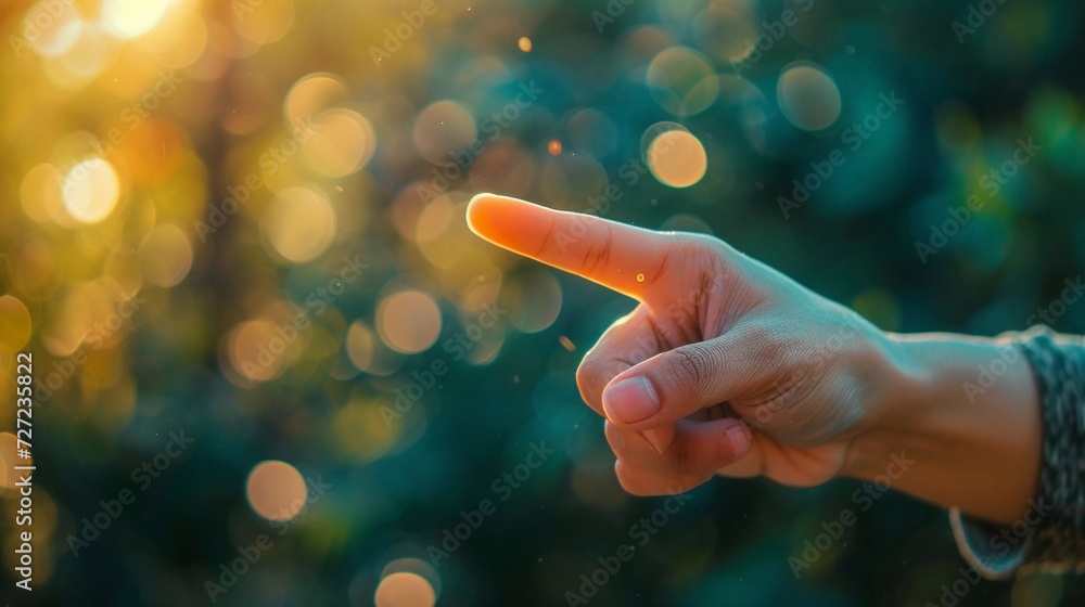 Hand with an extended index finger pointing in a specific direction ...