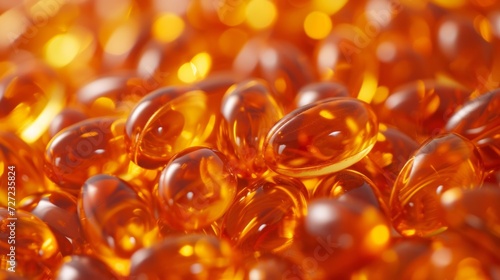A Close-Up of Omega-3 Fish Oil Gel Capsules.