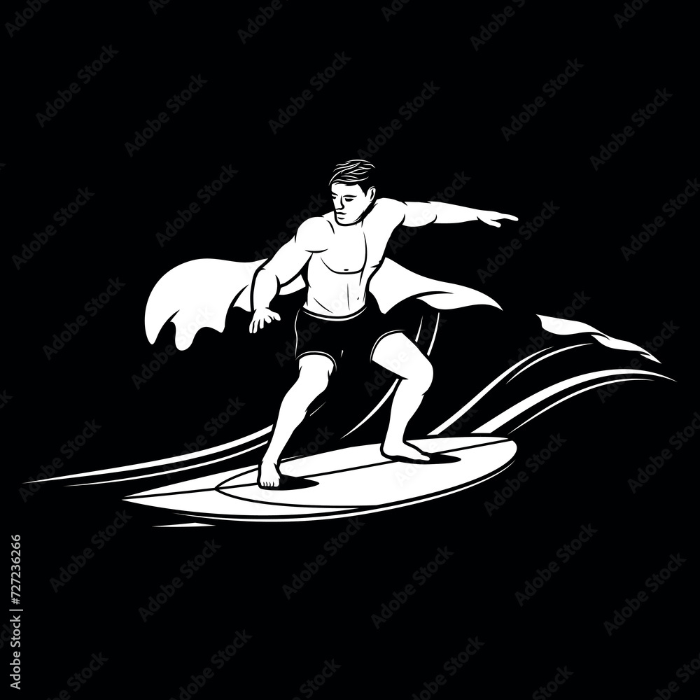 silhouette of a person on a surfboard surfing logo