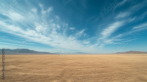 A barren desert landscape under a vast  empty sky.