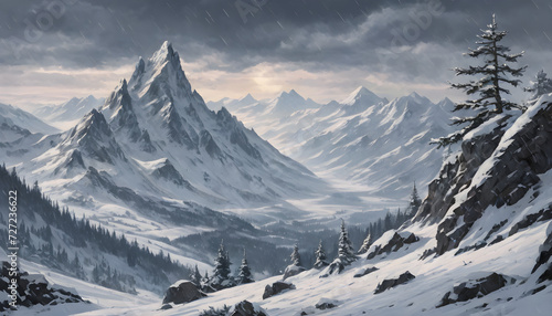 illustration of Majestic Snow-Covered Mountain