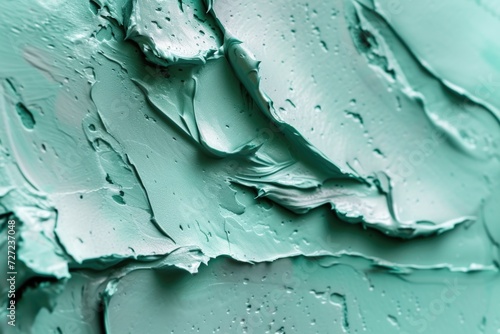 Close up of blue green bentonite facial clay texture with abstract background.