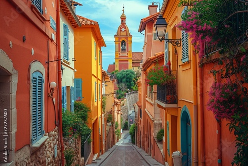 Charming and vibrant street design and church scenery, a must-see tourist spot in the French Riviera region of France.
