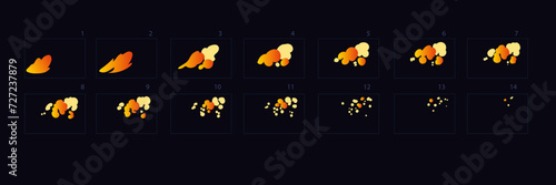 Fire effect animation. Animation of Fire. Sprite sheet for game or cartoon or animation. 2d classic animation firework effect.