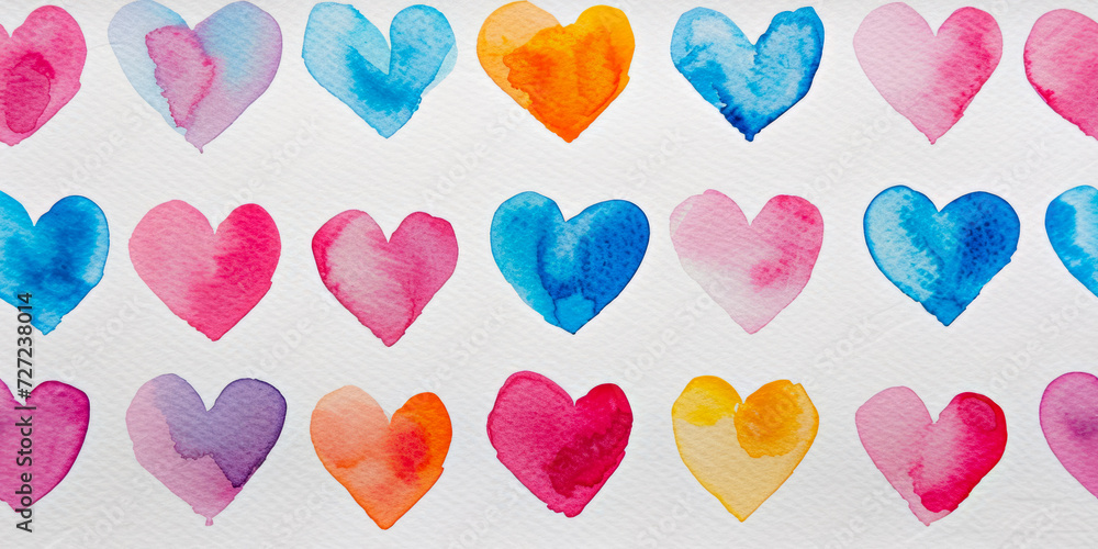 Watercolor Hearts On White Paper For Seamless Background Created Using Artificial Intelligence