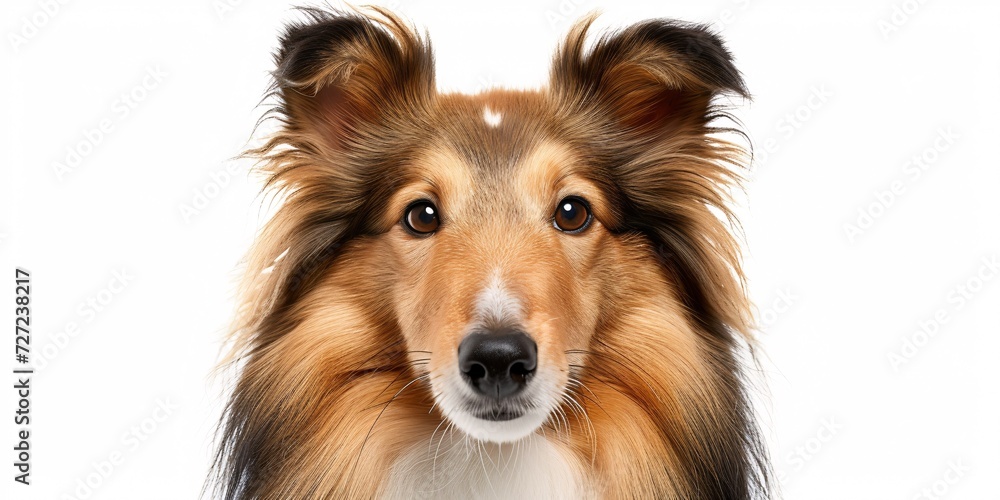 A pristine shetland canine posing against a blank backdrop. A pristine shetland canine posing against a blank backdrop.