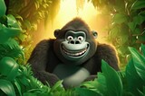 Cute Cartoon Gorilla Character in a Jungle