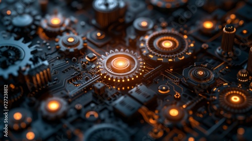 A fusion of mechanical gears and digital circuitry, symbolizing the convergen...