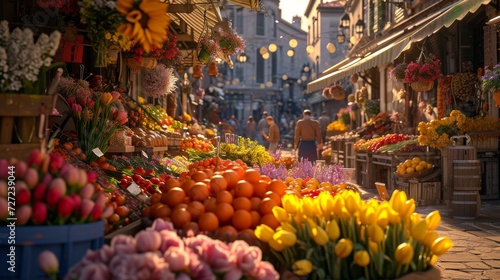 Colorful Variety of Flowers Arranged on a Table, Spring