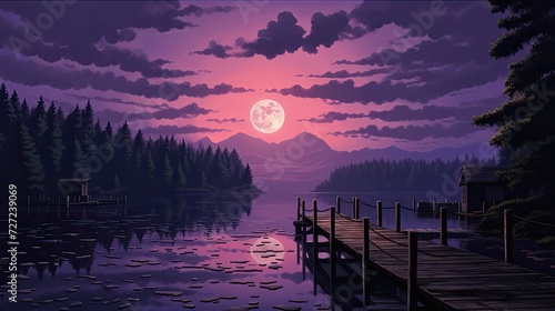 graphics forest dock purple sky