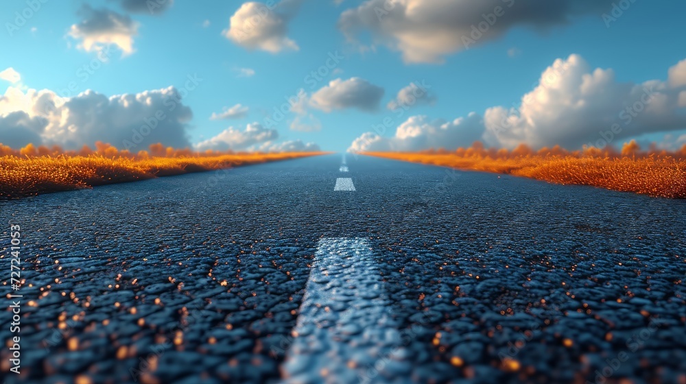 Isolation of straight highway road with clouds. Illustration of motorway advertising. Bending