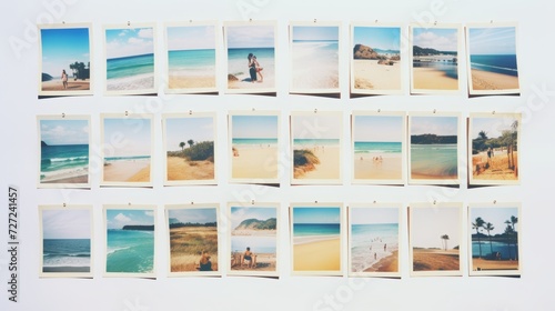 collection of polaroid photos from a beach vacation, vacation background, copy space, 16:9