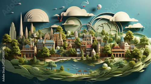 Whimsical Art: Exploring Umbrellas, Vectors and Nature in Cityscapes under Various Weather Conditions, generative AI