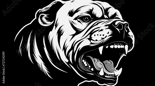 pitbull logo, black and white, woodcut style, 16:9 photo