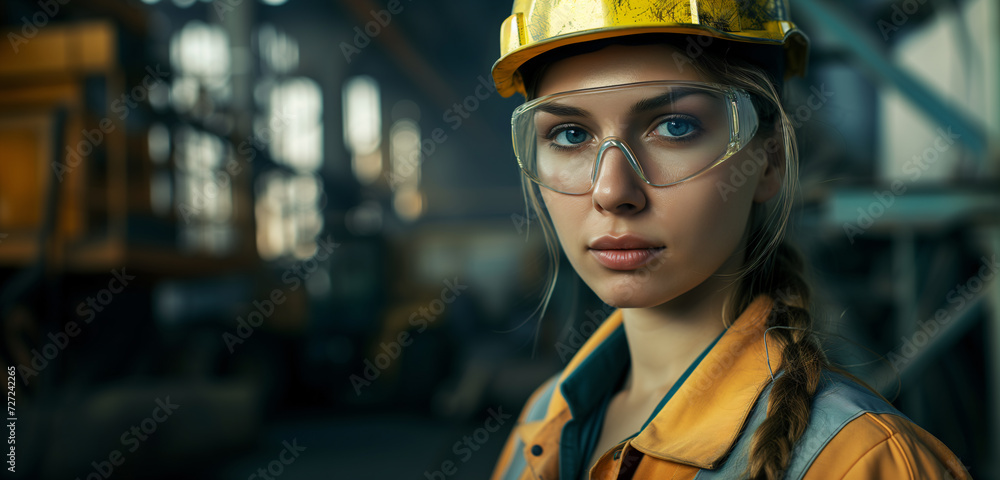 Industrial worker woman with safety clothing Industrial worker woman with safety clothing