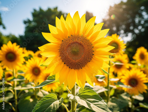A vivid and lively sunflower garden bursting with yellow petals under a sunny sky  V52 .