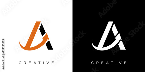 Acceleration logo design template with initial letter A and arrow logo graphic design vector illustration. Symbol, icon, creative.