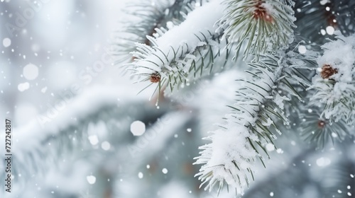 winter background with snow on fir tree branches