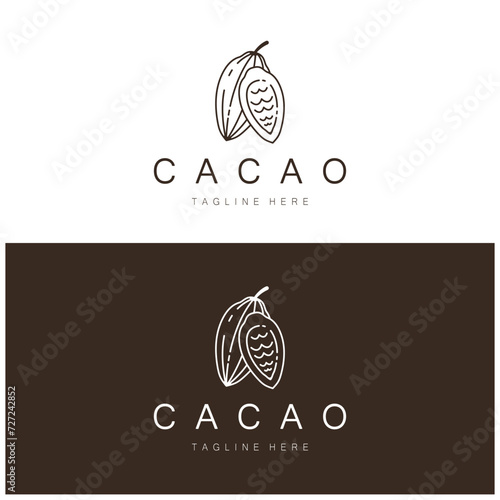 cocoa logo,cocoa bean,cocoa tree,cocoa branches and leaves,chocolate mix on white background,vintage,modern,simple,minimalist icon illustration template design vector