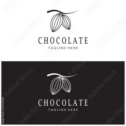 cocoa logo,cocoa bean,cocoa tree,cocoa branches and leaves,chocolate mix on white background,vintage,modern,simple,minimalist icon illustration template design vector
