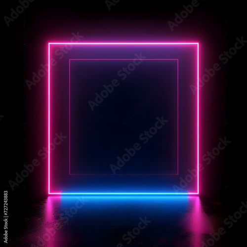 square rectangle picture frame with two tone neon color motion graphic on black background blue and pink light moveing for overlay element