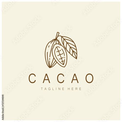 cocoa logo,cocoa bean,cocoa tree,cocoa branches and leaves,chocolate mix on white background,vintage,modern,simple,minimalist icon illustration template design vector