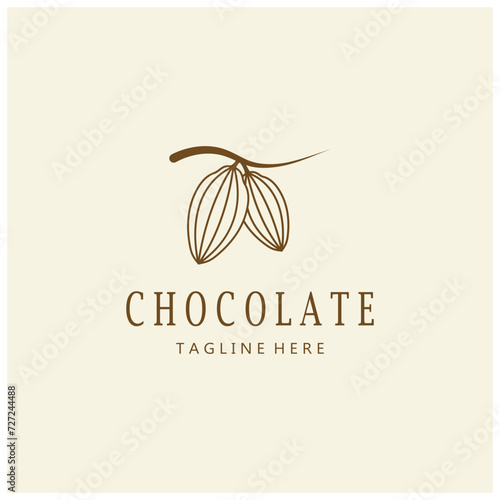 cocoa logo,cocoa bean,cocoa tree,cocoa branches and leaves,chocolate mix on white background,vintage,modern,simple,minimalist icon illustration template design vector
