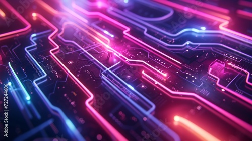 A neon labyrinth of intertwining lines and shapes, evoking a sense of vibrant...