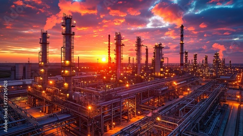 Close up Industrial view at oil refinery plant form industry zone with sunrise and cloudy sky © fajar