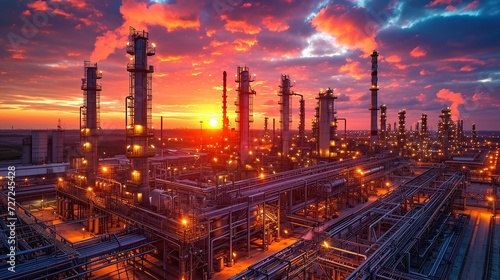 Close up Industrial view at oil refinery plant form industry zone with sunrise and cloudy sky