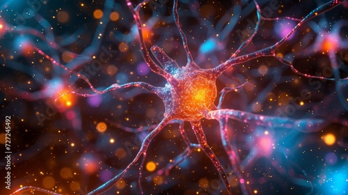 A microscopic view of vibrant, intertwining neurons in a mesmerizing neural network.