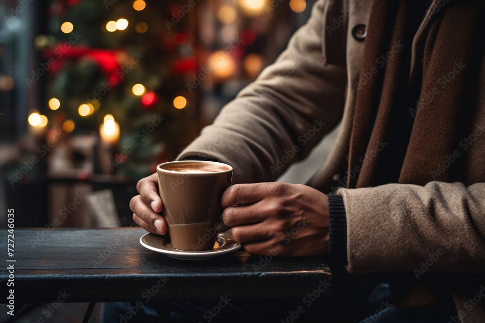 A man holding a cup of coffee close up. A man holding a cup of coffee close up.