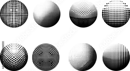 Set of Halftone dot tone grunge effect collection abstract pattern texture vector illustration.Retro gradient geometric element art shape modern creative vintage monochrome graphic design