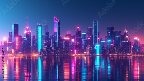 A neon cityscape, with vibrant skyscrapers illuminating the night in a futuristic metropolis